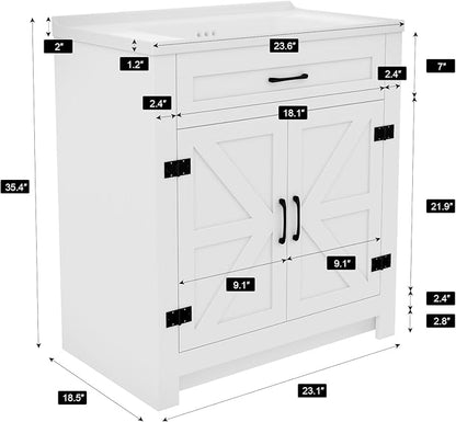 Bathroom Vanity, 24" Bathroom Vanity with Ceramic Sink, Farmhouse Bathroom Vanity Cabinet for Small Space, Freestanding Storage Cabinet with Shelf, 2 Doors, Easy Assembly
