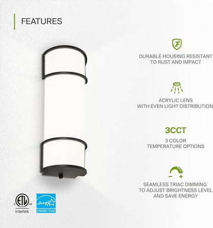 ASD LED 18" Vanity Flush Mount Light Fixture, Linear Bathroom Lighting Bar | 3CCT, Dimmable, Energy Star, ETL Listed | 20W 1650LM 3000-5000K 120V | Long Tube Bath Wall Sconce Over Mirror | Black