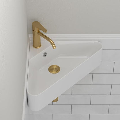 Corner Wall Mount Bathroom Sink | Beslend 21"x8" Inch White Ceramic Vessel Sink, Triangle Corner Sinks Art Basin with Overflow and Single Hole