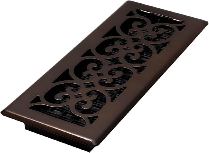 Decor Grates Metal Scroll Decorative Air Vent Cover 4x12 Floor Register – Adjustable Control Lever – AC Floor Vent Covers for Home Floor Vents – Fits 4 x 12 Inch Opening – Rubbed Bronze (SPH412-RB)