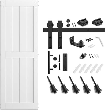 SMARTSTANDARD 32" x 84" White Sliding Barn Door with 6FT Black Hardware | Pre-Drilled Ready to Assemble, Waterproof PVC Coating, H-Frame