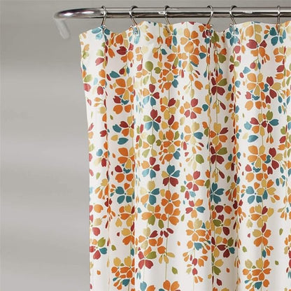 Lush Decor Weeping Flower Shower Curtain 72"W x 72"L Turquoise & Tangerine - Floral Shower Curtains for Bathroom - Bathroom Curtain - Cottage Decor