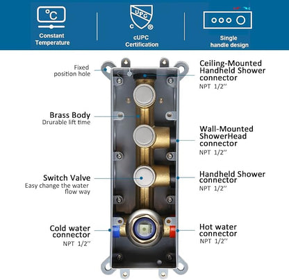 Shower Faucet Set Brushed Nickel Bathroom Rainfall Shower System, 12 Inch Ceiling Mount Shower Head with 6 Inch Wall Mount Shower Head, Include Shower Valve and Trim Kit