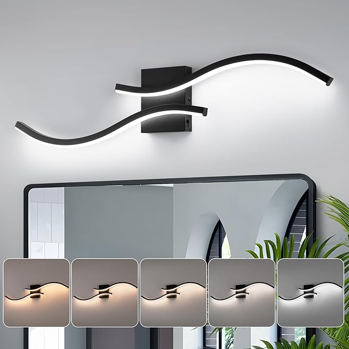 Bathroom Vanity Light Fixture, 26W 5CCT Dimmable Modern Led Bathroom Light Fixtures Over Mirror, LED Vanity Lighting Bar for Bathrooms (Black, 31.5inch)