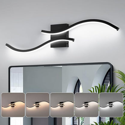 Bathroom Vanity Light Fixture, 26W 5CCT Dimmable Modern Led Bathroom Light Fixtures Over Mirror, LED Vanity Lighting Bar for Bathrooms (Black, 31.5inch)