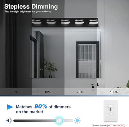 Vanity Lights for Bathroom, 32.28in Matte Black Bathroom Light Fixtures Over Mirror, 5-Light Modern LED Wall Sconce Makeup Lighting, 350° Rotatable, Dimmable 5500K Cool White, Hardwired