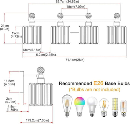 Modern Crystal Bathroom Vanity Light 4-Lights, Chrome Vanity Lights for Bath, Crystal Bathroom Wall Fixture Over Mirror, Wall Sconces Lighting with Clear Glass Shade for Bedroom, Living Room