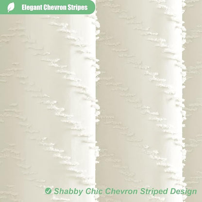 Stall Boho Farmhouse Shower Curtain Tufted Chevron 48"x72" Cream | 48 Inch Wide, Elegant Tassel, Lightweight Textured Fabric, Water Repellent, Washable, for Narrow Bathroom/Dorm 8 Hooks
