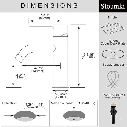 Bathroom Faucet Brushed Gold Modern Bathroom Sink Faucet with Single Handle Suitable for 1 or 3 Holes, Supply Deck Plate and Hose