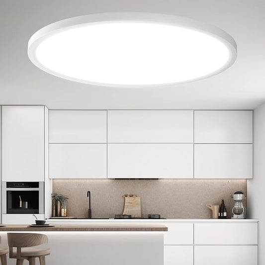 15Inch LED Flush Mount Ceiling Light, Dimmable and 5CCT Selectable, 0.67in Ultra-Slim, 24W/28W/32W Selectable, No Flicker, Ceiling Light Fixture for Kitchen, Bathroom, 15 Inch 1Pack White