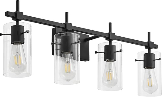 SOLFART 4 Lights Vanity Light Black Bathroom Vanity Lights Over Mirror Vanity Lights for Mirror Bathroom Light Fixture