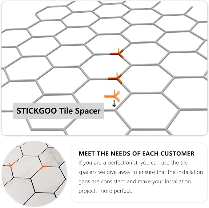 STICKGOO Peel and Stick Backsplash for Kitchen, Self-Adhesive Tile Hexagon Mosaic Tiles (10 Sheets, White Marble )