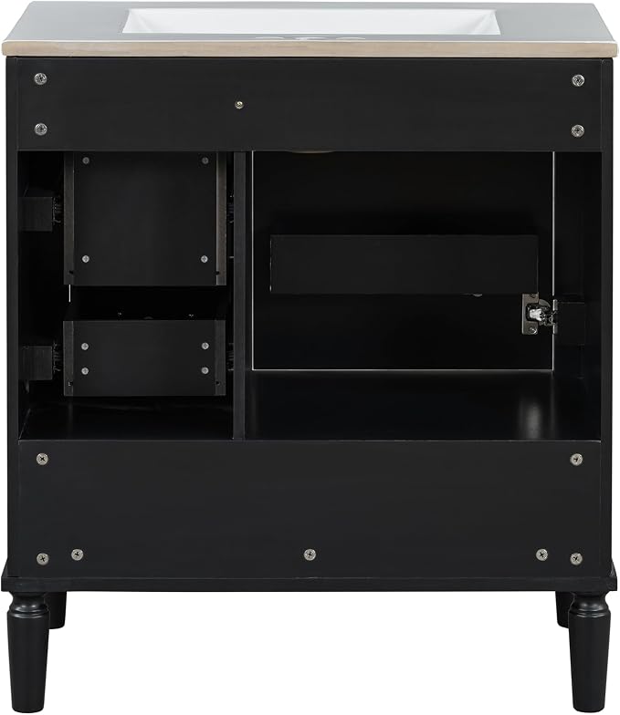 30" Bathroom Vanity with Sink,Free Standing Single Basin Vanity Set w/ 3 Drawers & Soft Closing Door,Solid Wood Frame,Metal Handles,Modern Storage Cabinet for Small Space,Black