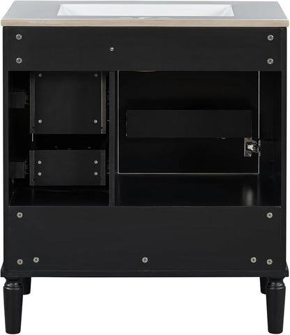 30" Bathroom Vanity with Sink,Free Standing Single Basin Vanity Set w/ 3 Drawers & Soft Closing Door,Solid Wood Frame,Metal Handles,Modern Storage Cabinet for Small Space,Black