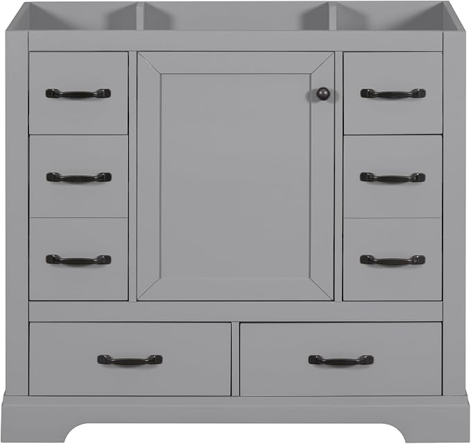 36" Bathroom Vanity Without Top Sink,6-Drawer Freestanding Cabinet Base with Multi-Functional Divider & Adjustable Shelf,Solid Wood MDF Vanity Only, Water Resistant,Grey
