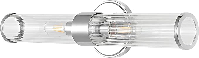 JONATHAN Y 23" Chrome Modern Mid-Century LED Vanity Light Sconce for Bathroom, Hallway, Bedroom Wall Mounted Fixture with Striped Clear Glass Shade, LED Bulb Included (JYL3538A)
