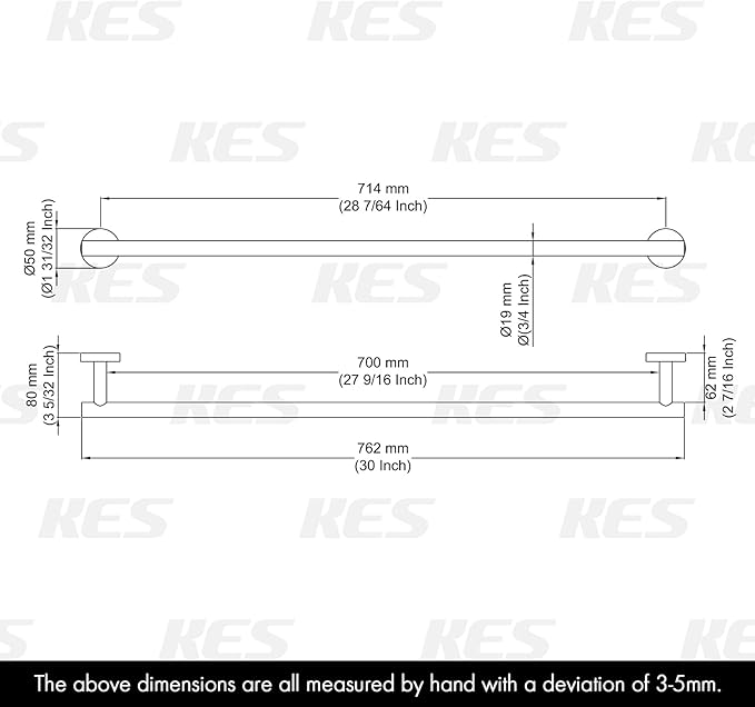 KES 27.6 Inches Matte Black Bathroom Towel Bar Shower Hand Towel Holder Hanger SUS304 Stainless Steel RUSTPROOF Wall Mount, Total Length 29.9 Inch, A2000S75-BK