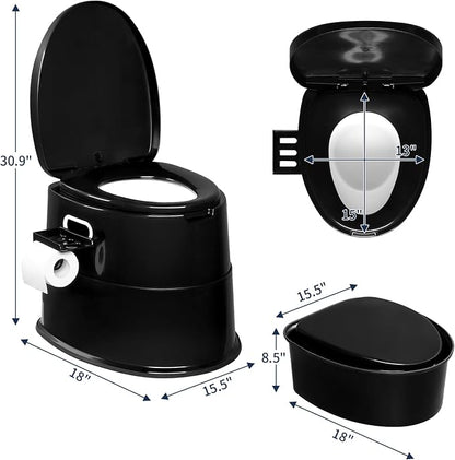 VINGLI Portable Detachable Camping Toilet | Splash-Proof Commode with Odor-Seal Lid | Compact Sanitation Solution for RV, Emergency, Outdoor Use, Black