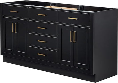 ARIEL Hepburn 66-inch Bathroom Vanity Base Cabinet,Solid Wood, 4 Soft Closing Doors, 6 Dovetail Drawers, Black