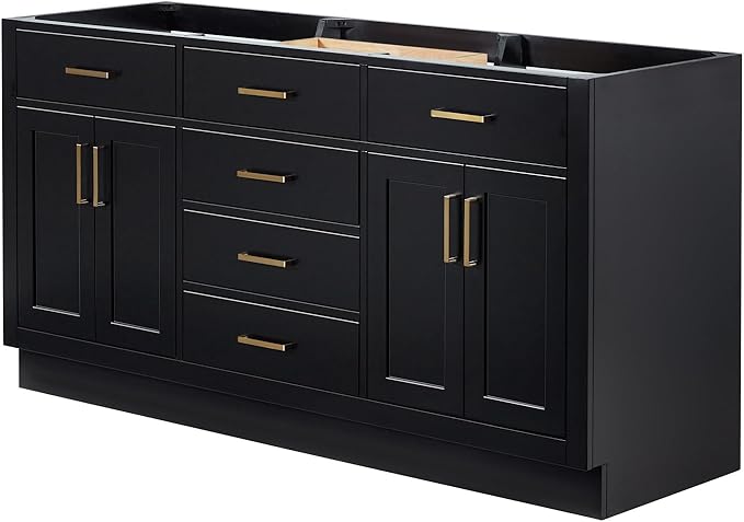 ARIEL Hepburn 66-inch Bathroom Vanity Base Cabinet,Solid Wood, 4 Soft Closing Doors, 6 Dovetail Drawers, Black