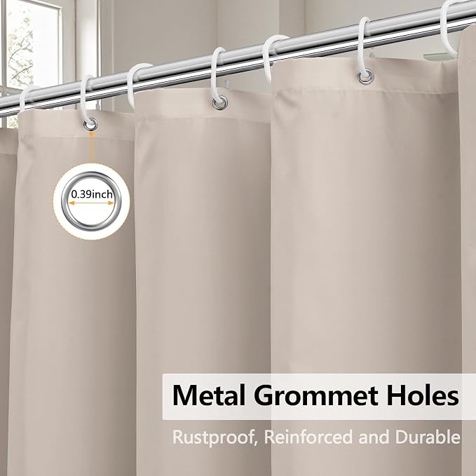 Seenus Waterproof Fabric Shower Curtain Liner Khaki with 3 Extra-Large Magnets, 72 x 72 inch Washable Brown Cloth Shower Liner Hotel Quality, Earth Tone Lightweight Shower Curtains for Bathroom