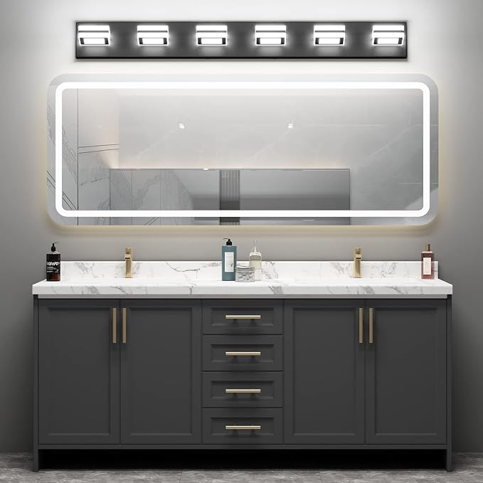 Ralbay Modern Black Bathroom Light Fixtures 6 Lights Up and Down Modern LED Bathroom Vanity Lights Over Mirror Acrylic Rotatable Matte Black Bath Wall Lighting