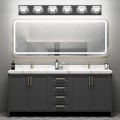 Ralbay Modern Black Bathroom Light Fixtures 6 Lights Up and Down Modern LED Bathroom Vanity Lights Over Mirror Acrylic Rotatable Matte Black Bath Wall Lighting