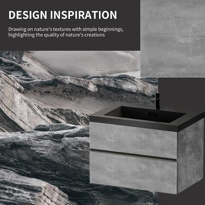 30 Inch Floating Bathroom Vanity with Sink, Modern Grey Wall Mounted Floating Vanity with Scratch-Resistant Quartz Sand Basin and Soft Closing Drawers, Pre Assembled Bathroom Vanity