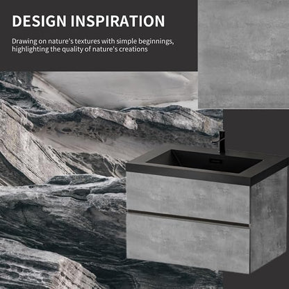 30 Inch Floating Bathroom Vanity with Sink, Modern Grey Wall Mounted Floating Vanity with Scratch-Resistant Quartz Sand Basin and Soft Closing Drawers, Pre Assembled Bathroom Vanity