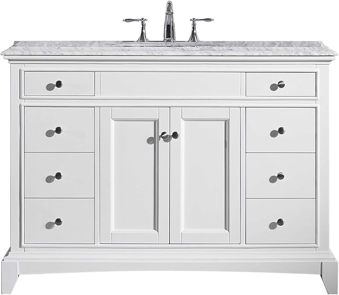 Modern Freestanding Bathroom Vanities - Solid Wood White 42 Inch Bathroom Sink Cabinet - Free-Standing Vanity Sinks for Bathrooms w/Brushed Nickel Knobs/Handles and Porcelain Vanity Sink