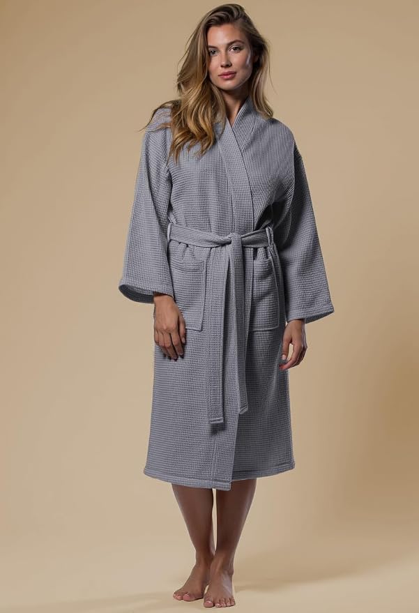 Turquaz Womens Lightweight Waffle Kimono Bathrobe for Men - Soft Quick-Dry Spa & Summer Towel Robe, Cotton Blend