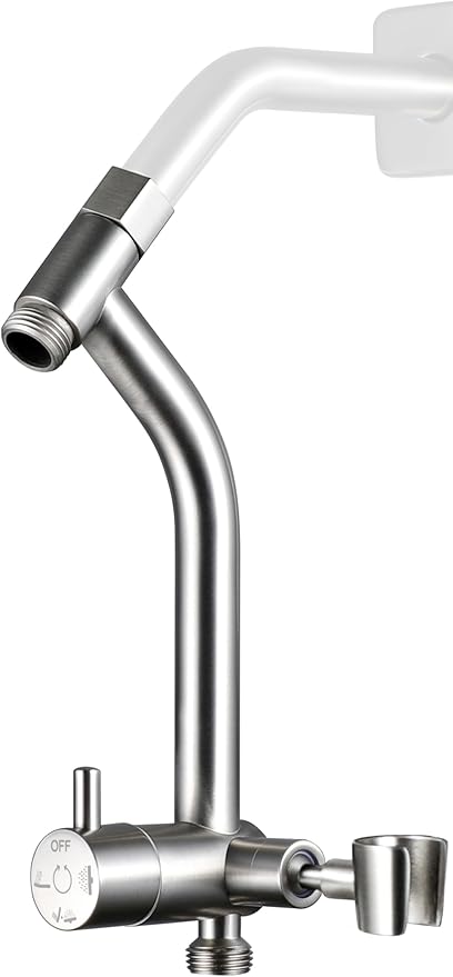 G-Promise Metal Shower Diverter with Low Handheld Holder (Brushed Nickel) | 6 Inch Downward-Extend Bracket for All Heights, 4 Spray Modes with Pause Mode, Anti-Leak, Easy Install, Universal Replacement