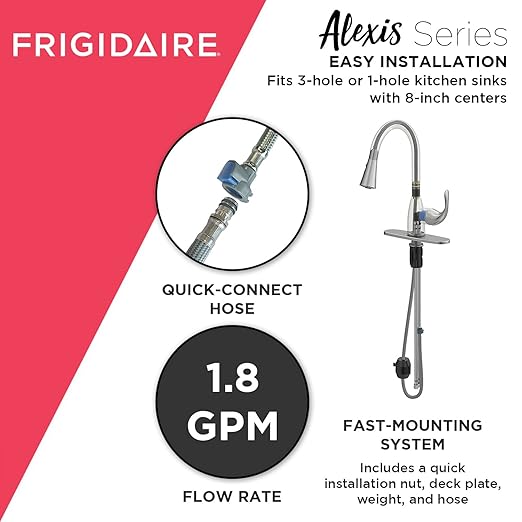 Frigidaire Alexis Single Handle Pull Down Kitchen Faucet, Brushed Nickel