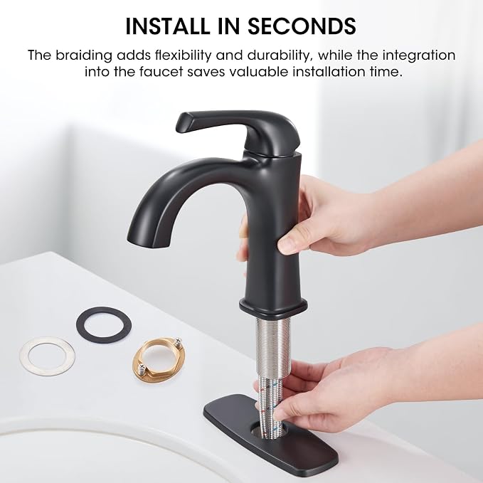 Bathroom Faucet 1 Hole, Faucet for Bathroom Sink, Matte Black Faucets for Vanity One Hole Bathroom Faucet, with Pop Up Drain&Deckplate Farmhouse