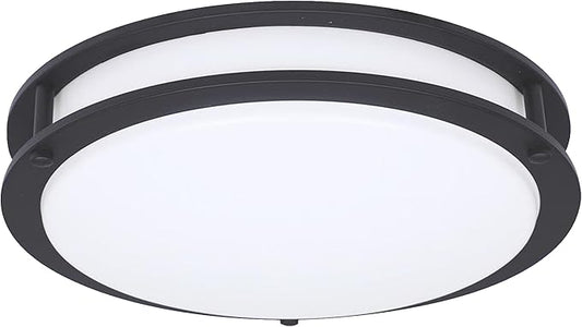 Designers Fountain Flush Mount Ceiling Light, 12 Inch Round LED DC Lighting Fixture Kitchen, Bedroom, Bathroom, and Hallway, Dimmable, 1200 Lumens, 3000K/4000K/5000K, Matte Black, EV1412C3C-43