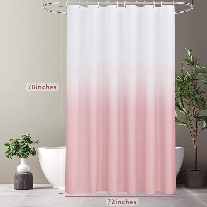 AooHome Fabric Shower Curtains, Cloth Ombre Pink Shower Curtain Sets, Washable Fabric Pink and White Shower Curtain, Rustic Farmhouse Bathroom Shower Curtains, 72x78 Inches