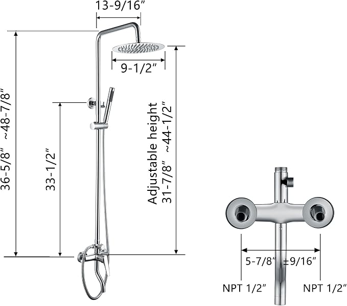 Outdoor Shower Fixtures - Total Complete Shower Kit, Chrome Finish with SS304 Handheld High Pressure Shower Head, 3-Functions