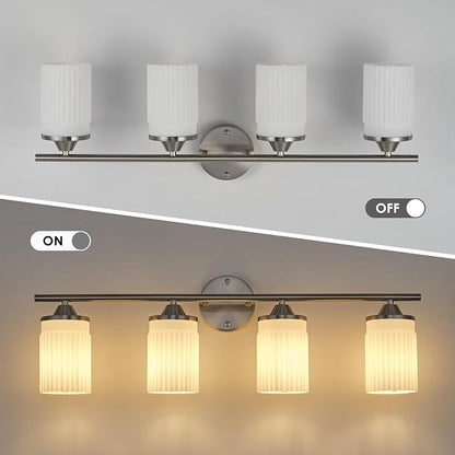 Jonsi Nickel Bathroom Light Fixtures 4-Light Vanity Lights Modern Wall Sconce with Milk White Shade Brushed Nickel Bathroom Light Fixture Over Mirror for Bedroom Hallway Kitchen