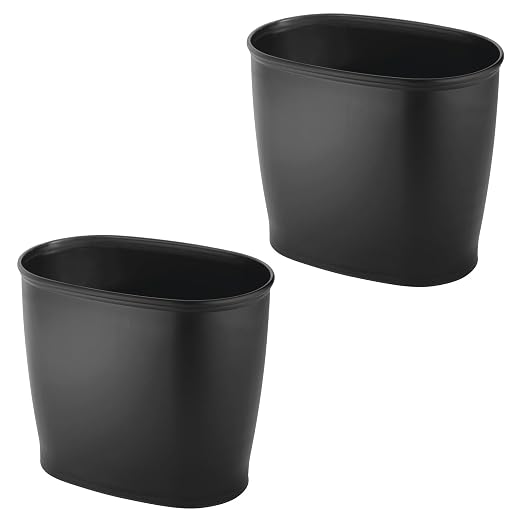 iDesign Slim Plastic Bathroom Trash Can, 2-Pack, Black | Small Garbage Bin, For Bedroom, Office, Desk, Dorm