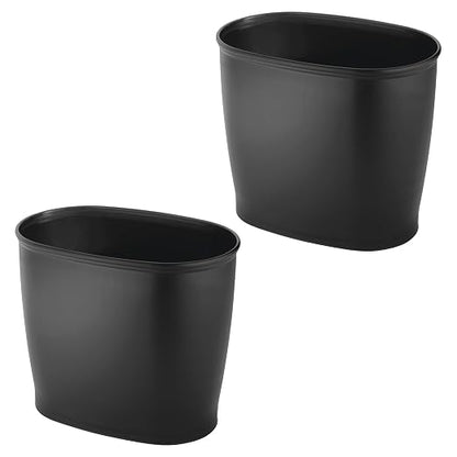 iDesign Slim Plastic Bathroom Trash Can, 2-Pack, Black | Small Garbage Bin, For Bedroom, Office, Desk, Dorm