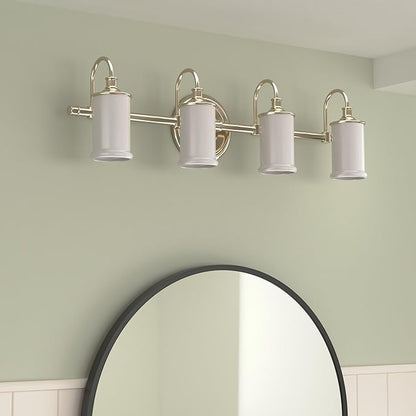 Moen YB6464NL Belfield 4-Light Dual-Mount Bath Bathroom Vanity Fixture with Frosted Glass, Polished Nickel