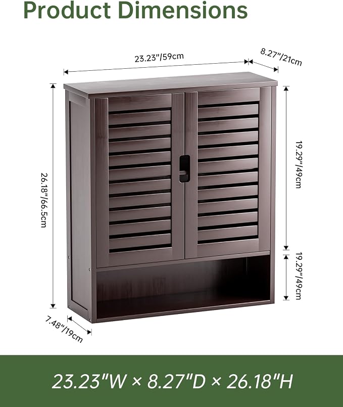 SMIBUY Bathroom Cabinet Wall Mounted, Bamboo Over-The-Toilet Storage Organizer, Space Saver Medicine Cabinet with 2 Door and Adjustable Shelves (Dark Brown)