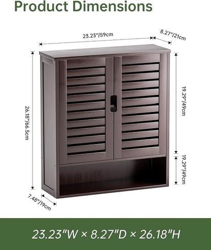 SMIBUY Bathroom Cabinet Wall Mounted, Bamboo Over-The-Toilet Storage Organizer, Space Saver Medicine Cabinet with 2 Door and Adjustable Shelves (Dark Brown)