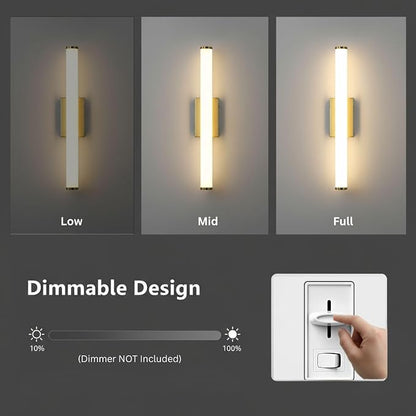 24 Inch Modern LED Vanity Light, Brushed Gold Bathroom Lighting Fixture, 3000K Warm White Light Bar for Mirror (22W, 1760Lumens, CRI>90, ETL Listed)