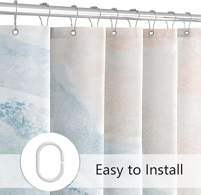 Beach Ocean Themed Shower Curtain, Teal Blue Cute Nautical Coastal Shower Curtains for Bathroom Decor, Summer Tropical Fabric Shower Curtain Set with Hooks, 72x72