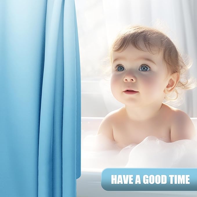 OLANLY Luxury Sky Blue and White Ombre Shower Curtain Sets with 12 Hooks, Waterproof and Washable Decorative Shower Curtains for Bathroom, 72x72 Inches