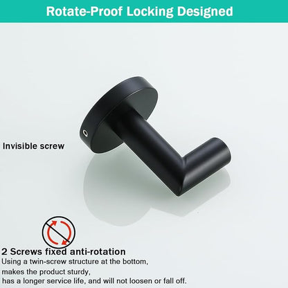 Matte Black Bathroom Hardware Accessories Set 4 Pieces,18 Inch Towel Bar,Toilet Paper Holder,Towel Hooks,SUS 304 Stainless Steel Wall Mounted Bathroom Towel Bar Set,SE96018S-4MB
