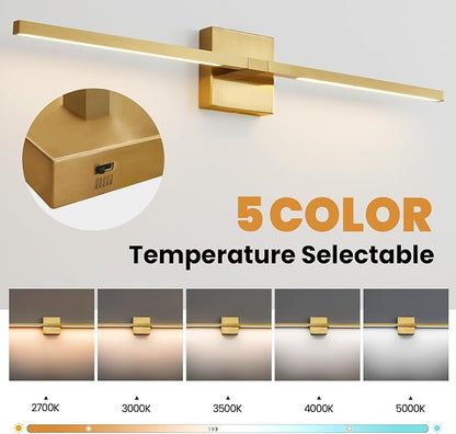 Gold Bathroom Vanity Light Fixtures - 30 inch Rotatable Modern 5CCT LED Vanity Lights for Bathroom Lighting Fixture Over Mirror Dimmable Bathroom Wall Sconce