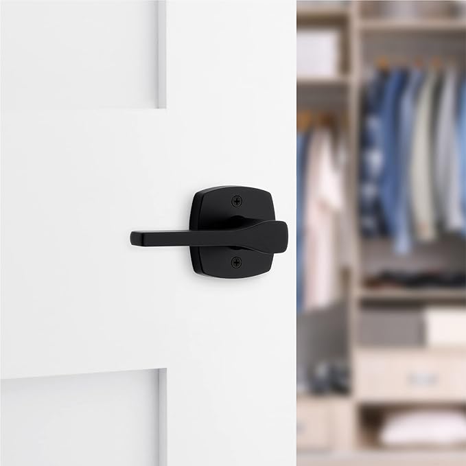 Kwikset Tripoli Dummy Door Handle, Single Sided for Closets, French Double Doors, and Pantry, Matte Black Non-Turning Reversible Interior Push/Pull Lever, with Microban Protection (Pack of 6)