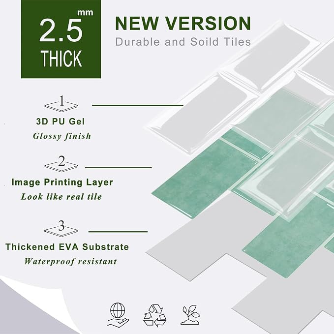 STICKGOO 10-Sheet Subway Tile Peel and Stick Backsplash, Self Adhesive Vinyl Wall Tiles, Stick on Backsplash for Kitchen and Bathroom(Thicker Design)